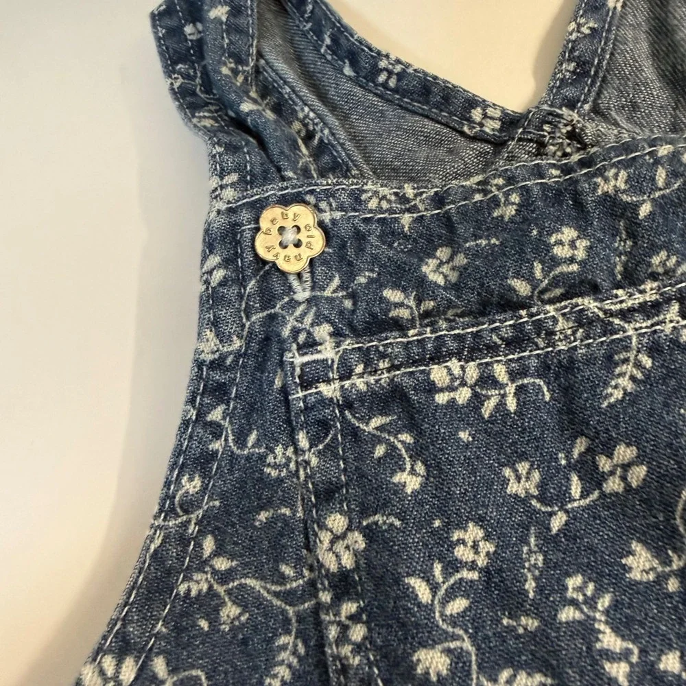Vintage Y2K Old Navy Girls Floral Denim Shortalls Overalls 12-18 month Cottage